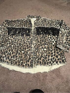 BiBi Leopard Print Fringe Jacket Size XL